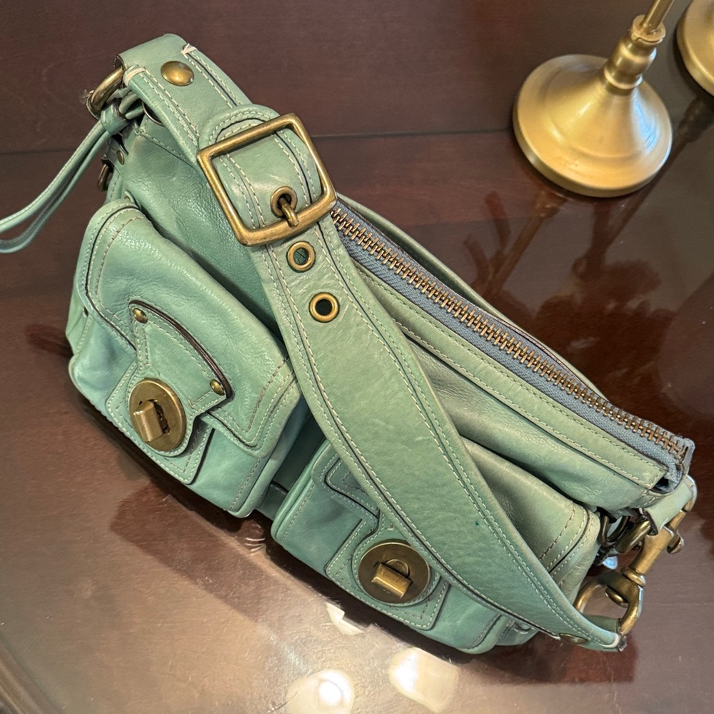 Coach Turnlock Teal Green Leather Shoulder Bag - Picture 3 of 6